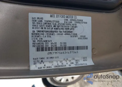 2003 Mercury Grand Marquis Ls z USA, uszkodzony, nr VIN 2MEFM75W83X637565